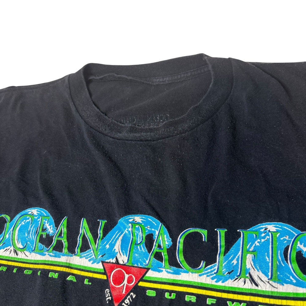 Vintage Ocean Pacific Mens Black Graphic T-Shirt Short Sleeve Surf Logo 2XL - Picture 3 of 9